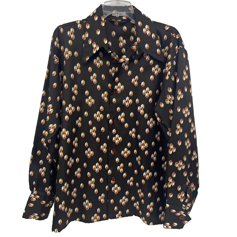 VTG 70s Expressions By Campus Disco Shirt Men's Size L Brown Pointed Collar